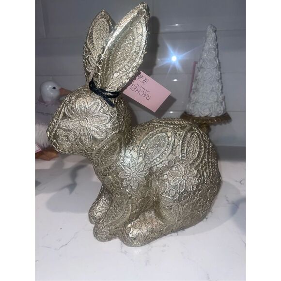 Tik Tok Viral Rachel Zoe Gold Floral Lace Easter Bunny Rabbit - Picture 2 of 9